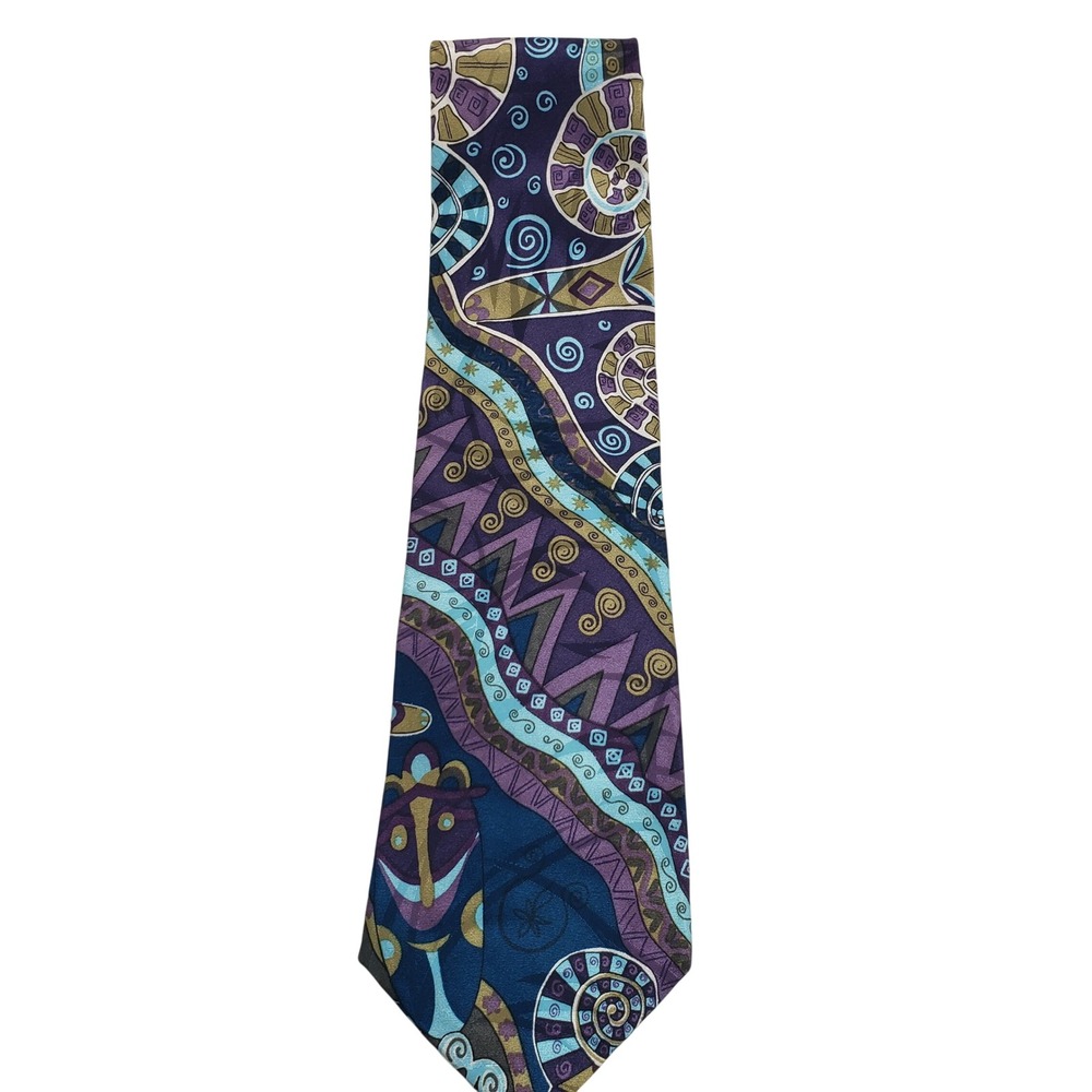 MBP Mens Abstract Geometric Silk Tie OS Purple Blue